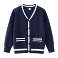thumbnail image 1 of Boys Girls Long Sleeve Cardigan Sweater Soft Cotton Comfortable School Uniform Casual V-Neck Knit Outerwear with Pockets (Navy,11-12Years), 1 of 5
