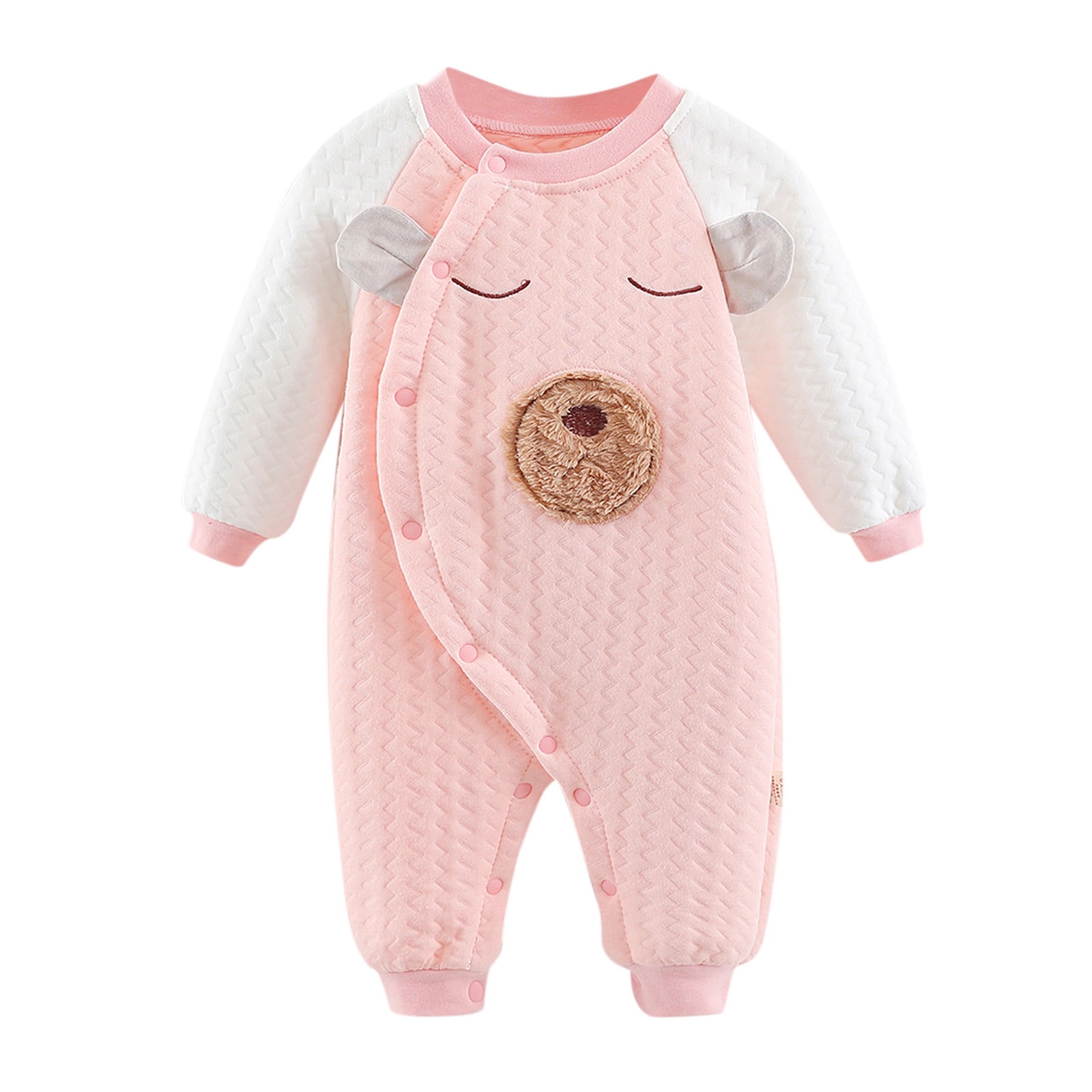 Boys Girls Long Sleeve Cartoon Prints Romper Warm Jumpsuit Long Sleeve