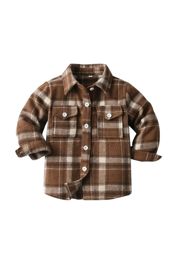 Boys Girls Long Sleeve Flannel Shirt Winter Fall Casual Button Down Plaid Blouse Tops for Baby Toddler Kids Unisex Coat Jacket Cardigan Clothes Brown 6-12 Months