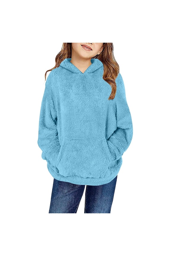 Boys Girls Long Sleeve Hoodie Tops Casual Long Sleeve Pullover With Pockets, Thick Winter Warm Jacket Leisure For Kids,Size:8-9 Years