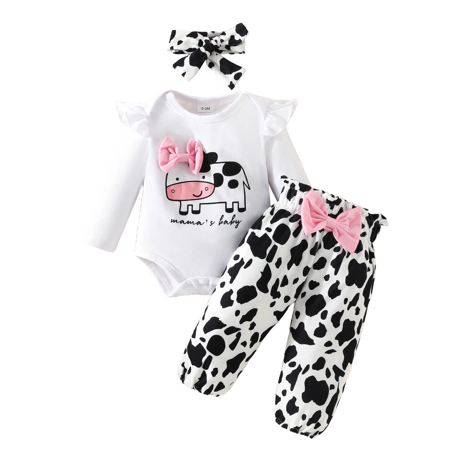 Boys Girls Long Sleeve Letter Cartoon Dairy Cow Prints Romper Bodysuit