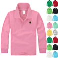 thumbnail image 1 of Boys Girls Long Sleeve Pique Polo Shirts Kids School Uniform Shirts | For 5-14 Years,Loose Fitting,Button Pink 140, 1 of 4