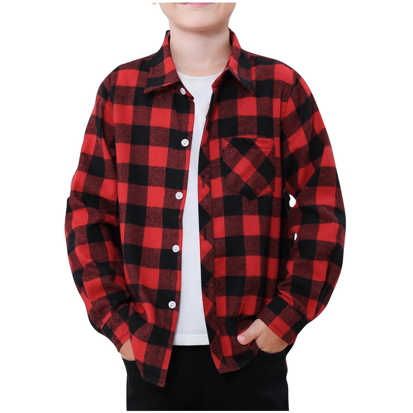 Boys Girls Long Sleeve Plaid Button Up Shirt Kids Casual Button Down ...