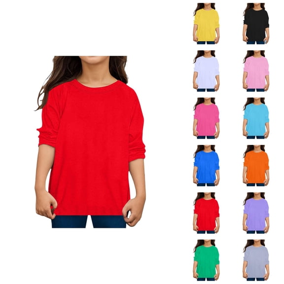 Boys Girls Long Sleeve Shirts 2026 Spring Fall Trendy Basic Crew Neck Tshirt Shirts Kids Blouse Top