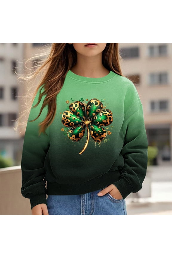Boys Girls Long Sleeve Shirts St. Patrick's Day Kids Fashion Crewneck Tops Cute Fall Outfits 1-12 Years Army Green 2-3 Years