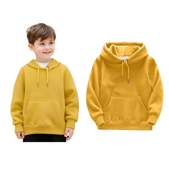 Boys Girls Long Sleeve Solid Patchwork Hooded Pullover Sweatshirt Warm Thickened Blouse Tops Outfits
