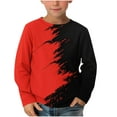 thumbnail image 1 of Boys Girls Long Sleeve T-Shirt Color Block Print Pullover Top Childrens Crewneck Casual Wear Soft Polyester Blend Comfortable Kids Shirt, 1 of 4