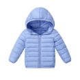 thumbnail image 1 of Boys Girls Long Sleeves Solid Color Coat Light Soft Puffer Padded Winter Warm Down Coats Packable Hooded Insulated Puffer Jacket Blue 6-7 Years, 1 of 4
