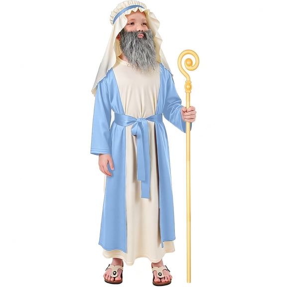 Boys Girls Medieval Shepherd COS Dress Up Set Role Play Party Light Blue 8 Y-10 Y