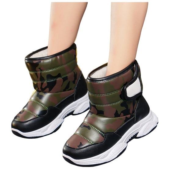 Boys Girls Mid Calf Fleece Lined Snow Boots Waterproof Winter Boots for Toddler Kids Non Slip Ankle Hiking Booties Green Size 13 Little Child