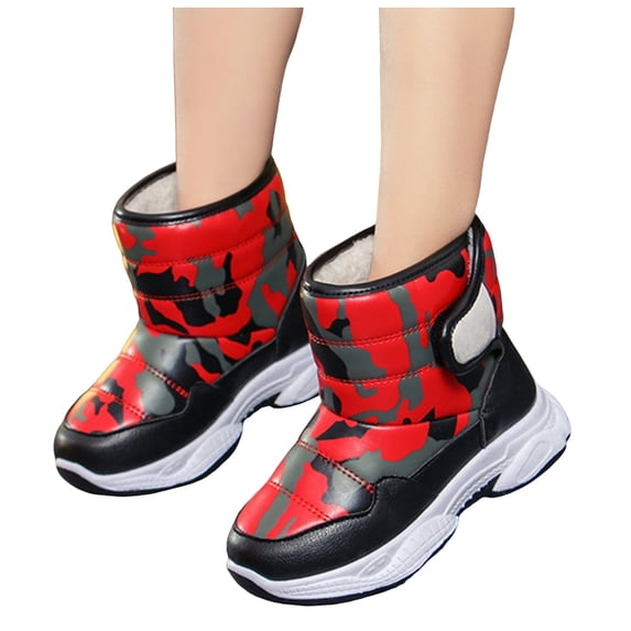 Boys Girls Mid Calf Fleece Lined Snow Boots Waterproof Winter Boots for Toddler Kids Non Slip Ankle Hiking Booties Red Size 12 Little Child