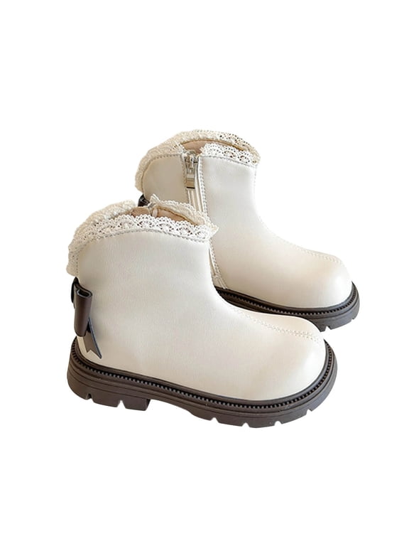 Boys Girls Mid Calf Riding Boots Waterproof Combat Boots Side Zipper Fleece Lined Walking Boots for Kids Winter Daily Outdoor Activities
