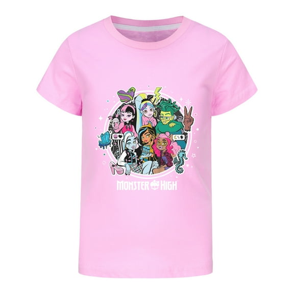 Boys Girls Monster High Anime Cartoon Graphics Funny Printed Costume Casual Fashion Soft T-Shirts Summer Kids Short Sleeve Sport Shirt Breathable Tops Cotton Tees Clothes Children Birthday Gift 4-13