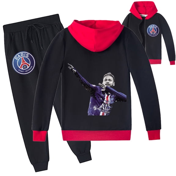 Boys Girls Neymar Graphic Zipper Hooded Jacket Sweatshirt with Hood Sweatpants 2 Pieces Sweatsuit Outfits