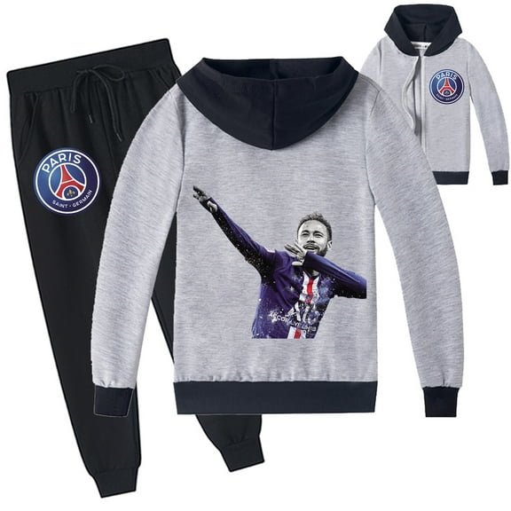 Boys Girls Neymar Graphic Zipper Hooded Jacket Sweatshirt with Hood Sweatpants 2 Pieces Sweatsuit Outfits