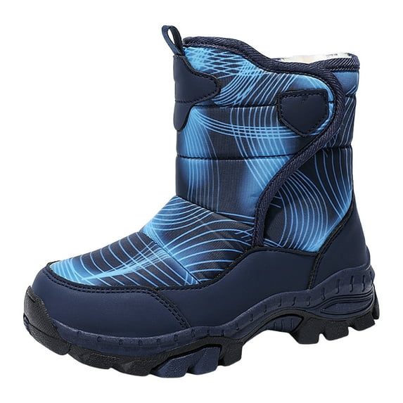 Boys Girls Non Slip Hiking Snow Boots Faux Furry Lined Waterproof Hook and Loop Mid Calf Booties