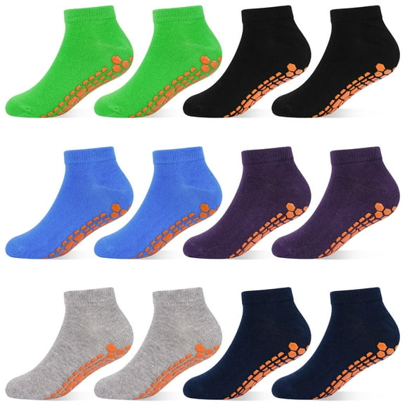 Boys Girls Non-Slip Toddler Socks Grip Ankle Sticky Socks Anti-Skid Socks for Kids 6 Pairs for 2-13 Years Kids