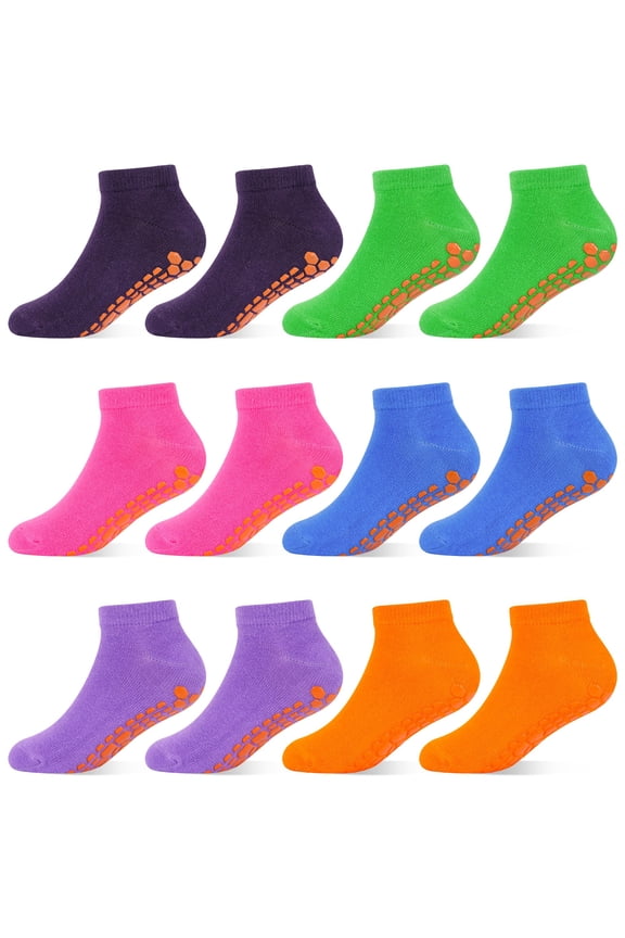 Boys Girls Non-Slip Toddler Socks Grip Ankle Sticky Socks Anti-Skid Socks for Kids 6 Pairs for 2-13 Years Kids