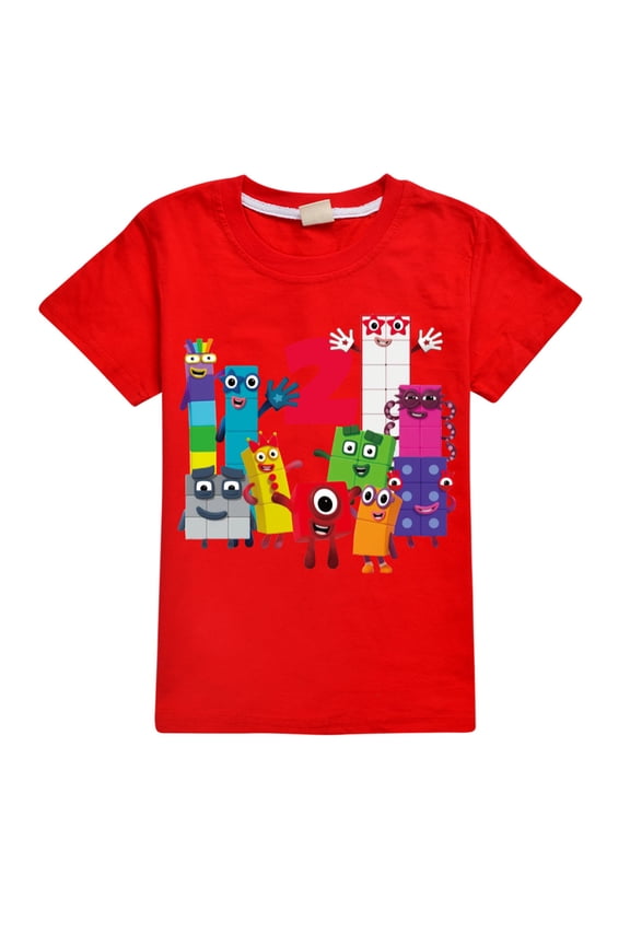 Boys Girls Number Block Anime Cartoon Graphics Printed Casual T-Shirts Summer Short Sleeve Sport Shirt Soft Active Tops Theme Party Crewneck Breathable Tees Cotton Novelty Clothes Kids Gift 4-13