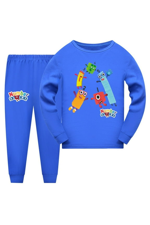 Boys Girls Number Block Anime Fans Cartoon Graphics Printed Pyjamas Set Pjs Kid's Long Pants And Long Sleeved Top 2-Piece Tshirt Nightwear Soft Sleepwear Outfit Clothes Cotton Homewear Gift 3-14 ﻿ ﻿