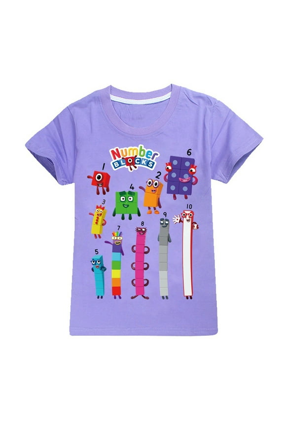 Boys Girls Number Block Cartoon Graphics Printed Casual Sport T-Shirts Summer Short Sleeve Crewneck Breathable Shirt Soft Active Tops Theme Party Tees Cotton Novelty Clothes Kids Anime Gift 4-13
