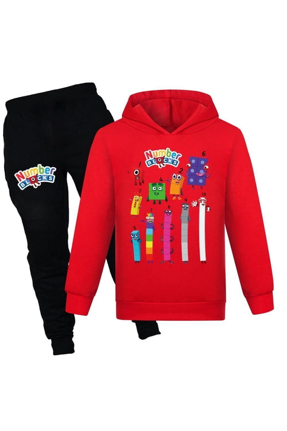Boys Girls Number Block Cartoon Graphics Printed Costume Hoodies Sweatshirt & Sweatpants 2 Piece Hooded Tracksuit Long Sleeve Pullover Casual Hoody Set Sport Outfit Jogging Suit Clothes Kid 4-13