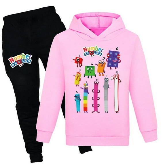 Boys Girls Number Block Cartoon Graphics Printed Costume Hoodies Sweatshirt & Sweatpants 2 Piece Hooded Tracksuit Long Sleeve Pullover Casual Hoody Set Sport Outfit Jogging Suit Clothes Kid 4-13