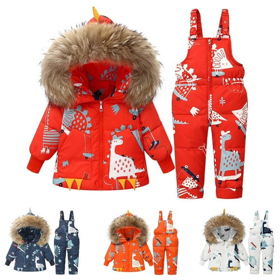 Boys Girls One Piece Snowsuit Jackets Coats Fashion Solid Color Down Jackets Keep Thickening Warm Outdoor Coat Jumpsuit Set