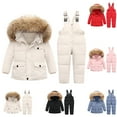 thumbnail image 1 of Boys Girls One Piece Snowsuit Jackets Coats Fashion Solid Color Down Jackets Keep Thickening Warm Outdoor Coat Jumpsuit Set, 1 of 6