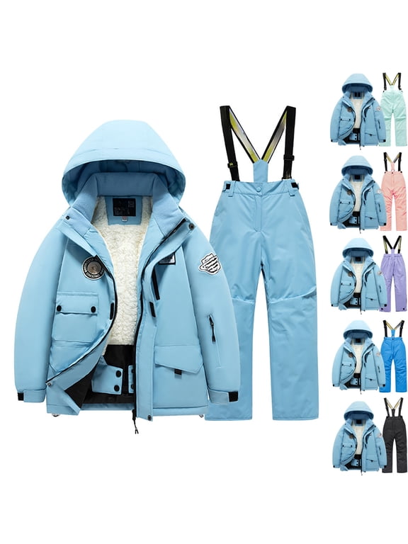 Boys Girls Outdoor Snow Ski Suit Set Hooded Winter Jackets And Pants Waterproof Warm 8-10 Years Jacket for Little Kids