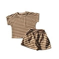 thumbnail image 1 of Boys Girls Outfit Sets Toddler Kids Summer Striped Short Sleeve Shirt Top and Shorts Set 1-10 Years, 1 of 3