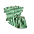 thumbnail image 1 of Boys Girls Outfit Sets Toddler Kids Summer Striped Short Sleeve Shirt Top and Shorts Set 1-10 Years, 1 of 8