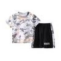 Boys Girls Outfits Camo Sweat Set Summer Loose Running Short Sleeve Top and Shorts Activewear Kids Sports Suit, Gray, 5 Years