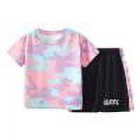 Boys Girls Outfits Camo Sweat Set Summer Loose Running Short Sleeve Top and Shorts Activewear Kids Sports Suit, Pink, 4 Years