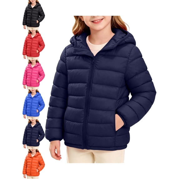 Boys Girls Padded Jacket Solid Color Hooded Long Sleeve Zip Up Loose Fit Winter Coat