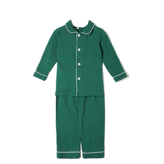 Boys Girls Pajama Sets Classic Christmas Pajamas Button Down Long Sleeve Shirt and Long Pant 2PCS Pj Sets Kids Solid Loungewear Green 5-6 Years