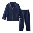 thumbnail image 1 of Boys Girls Pajamas Sets Kids Satin Silk Children Button Down Tops+Sleep Pants Warm Indoor Clothing for Winter, 1 of 7