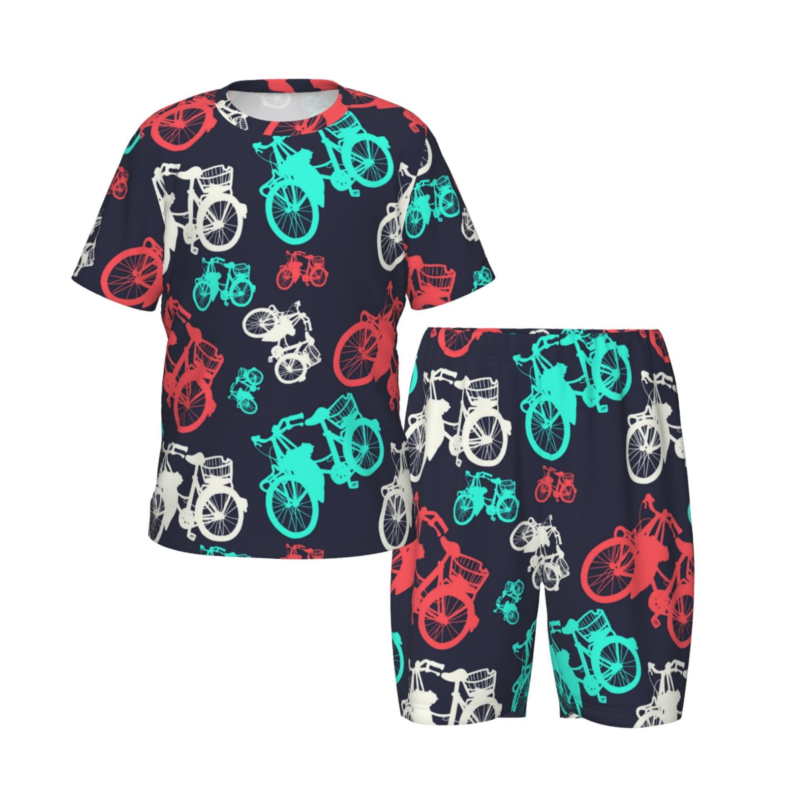 Boys Girls Pajamas Sets for Kids, Green Bike Pattern red Toddler