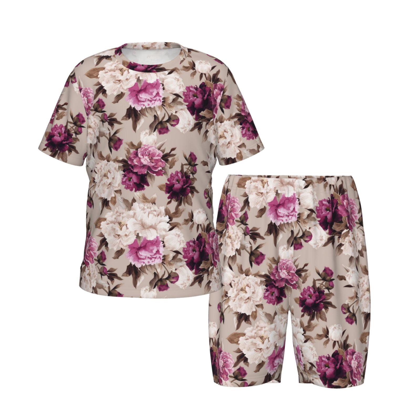 Boys Girls Pajamas Sets for Kids, White Purple Rose Flowers Toddler