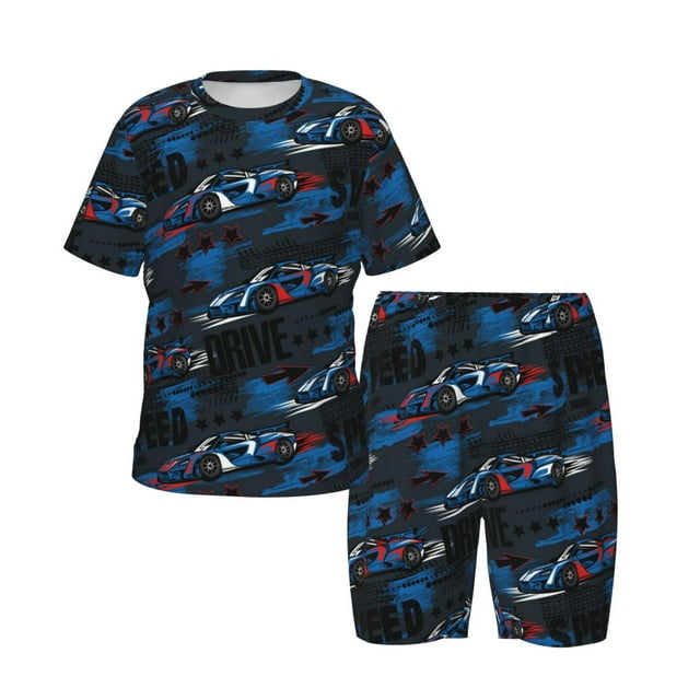 Boys Girls Pajamas Sets for Kids, blue sports car Toddler Sleepwear