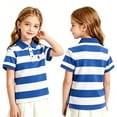 thumbnail image 1 of Boys & Girls Performance Golf Polo Shirts Kids Striped Short Sleeve Button Polo Shirts Classic Stretch School Uniform Tops 120, 1 of 3