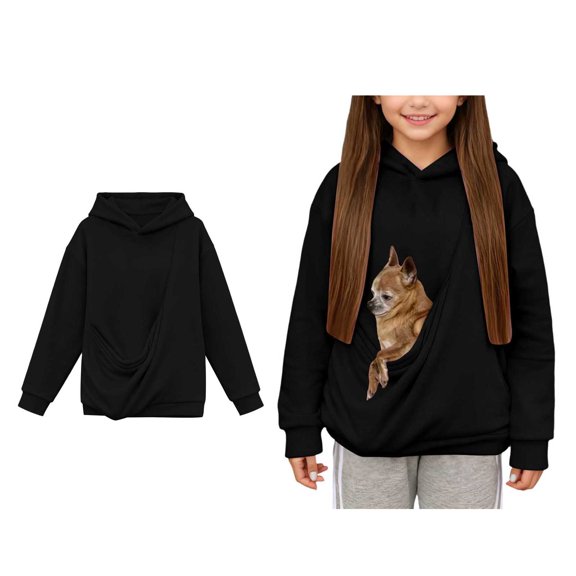 Boys Girls Pet Pouch Hoodie Dog Carrier Sweatshirt Long Sleeve Pet Pocket Sweatshirt Fall Clothes 3-4 Years