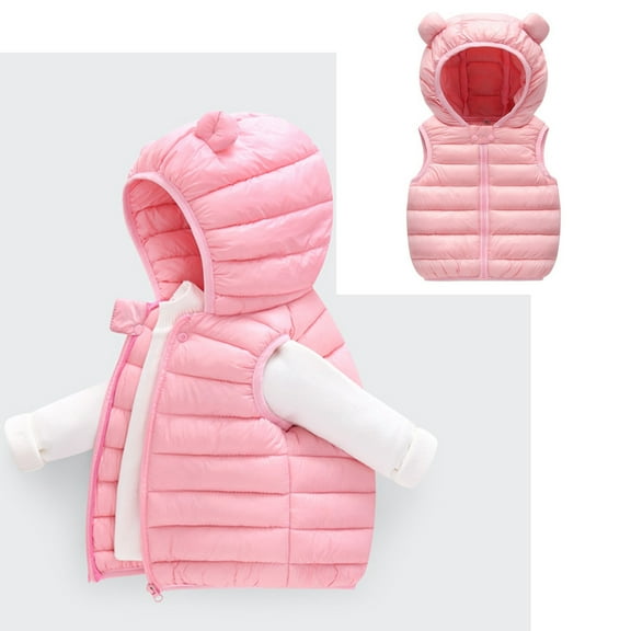 Boys Girls Pink Puffer Vest Cute Bear Ears Vest Sleeveless Windproof Down Jacket Winter Warm Down Padded Vest Winter Clothes 6-12M