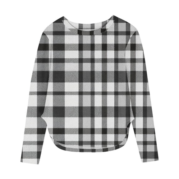 Boys Girls Plaid Long Sleeve Shirts Casual Crew Neck Loose Pullover Tops Soft Comfy Cute Sport Athletic Fashion Tunic Blouses (Black,3 Years)