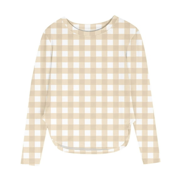 Boys Girls Plaid Long Sleeve Shirts Casual Crew Neck Loose Pullover Tops Soft Comfy Cute Sport Athletic Fashion Tunic Blouses (Yellow,3 Years)