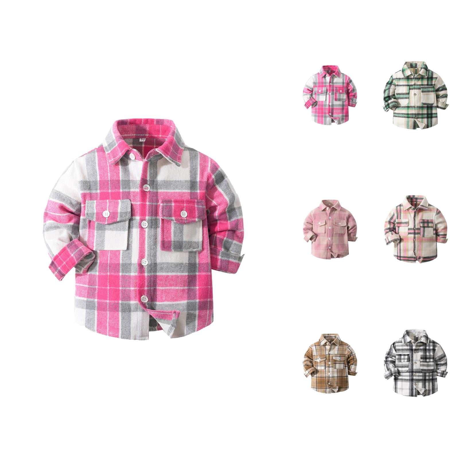 Boys Girls Plaid Shirt Spring Fall Long Sleeve Button Down Lapel ...