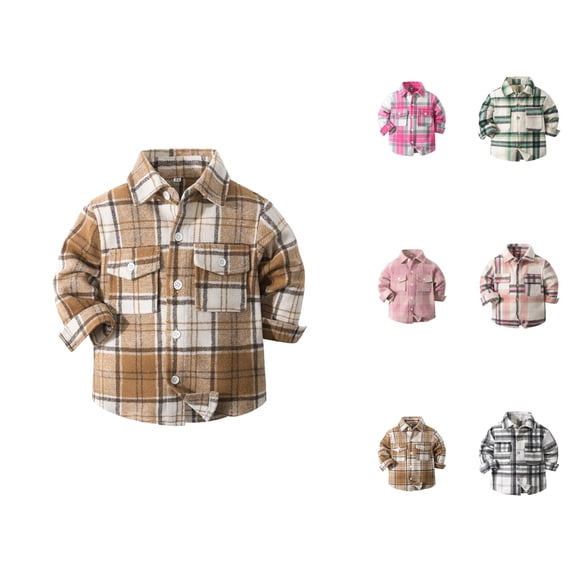 Boys Girls Plaid Shirt Spring Fall Long Sleeve Button Down Lapel Collared Plaid Jacket Kids Casual Outerwear