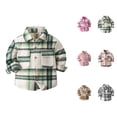 thumbnail image 1 of Boys Girls Plaid Shirt Spring Fall Long Sleeve Button Down Lapel Collared Plaid Jacket Kids Casual Outerwear, 1 of 7