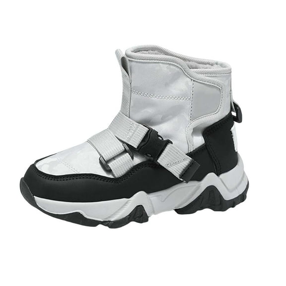 Boys Girls Platform Non Slip Mid Calf Snow Boots Winter Warm Fleece Lined High Top Slip On Sneakers