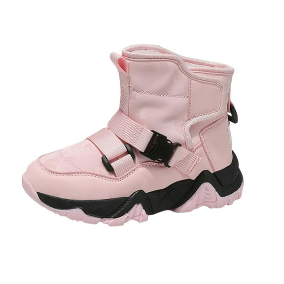 Boys Girls Platform Non Slip Mid Calf Snow Boots Winter Warm Fleece Lined High Top Slip On Sneakers